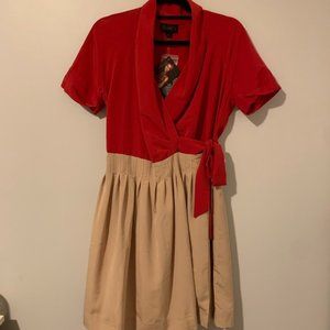 NWT Iman Red and Tan Wrap Dress Sz Med